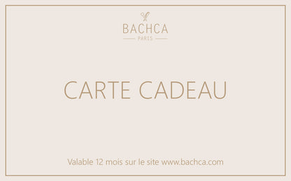 Carte cadeau Bachca — une élégante attention valable 12 mois sur le site www.bachca.com
, pour offrir la liberté de choisir parmi tous nos essentiels beauté et accessoires cheveux.